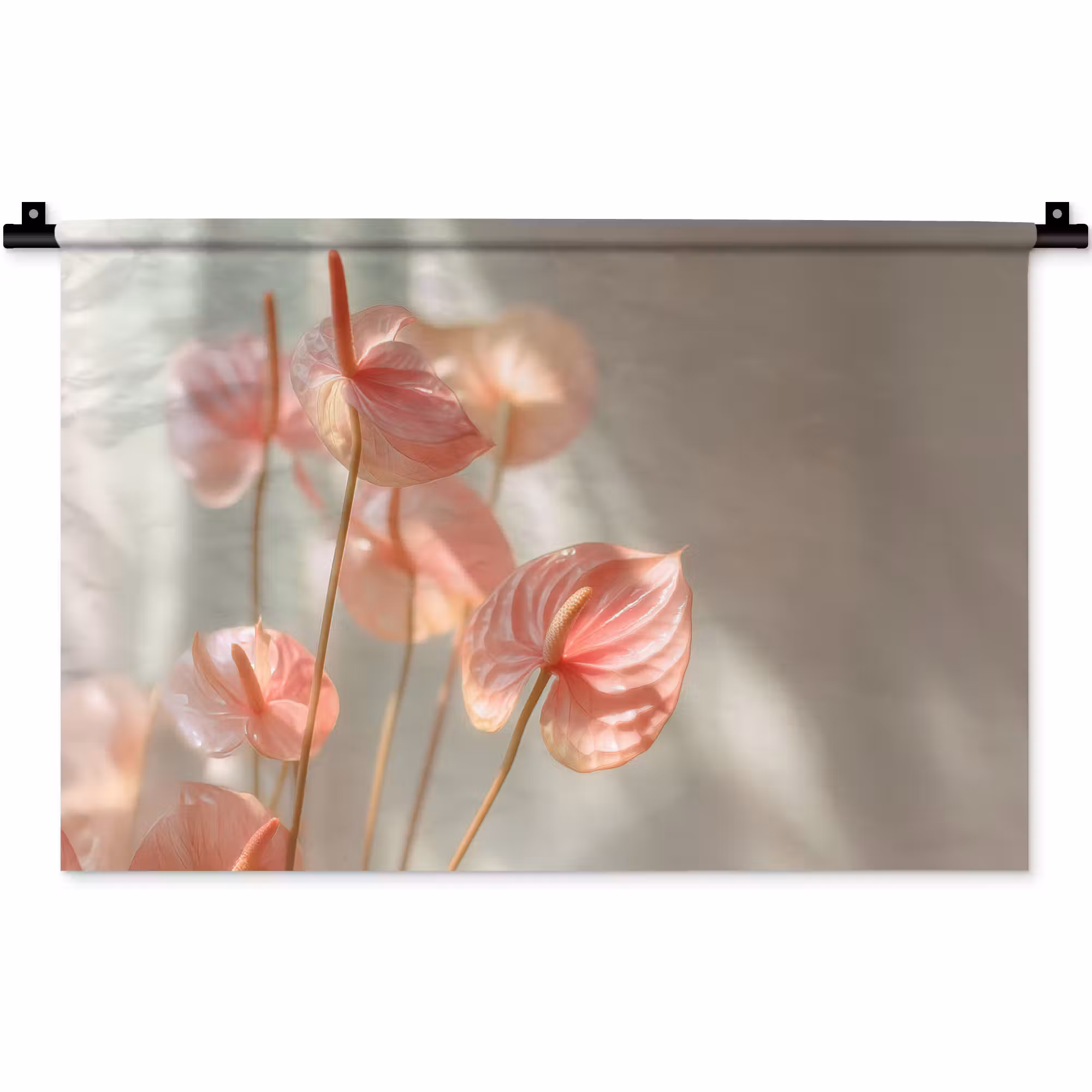 Wandkleed - Bloemen - Stelen - Roze - Schaduw