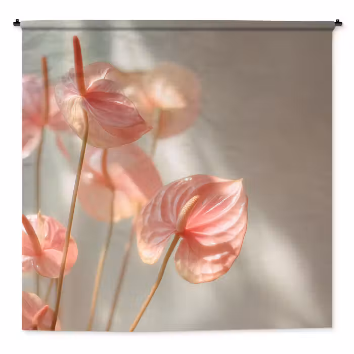 Wandkleed - Bloemen - Stelen - Roze - Schaduw