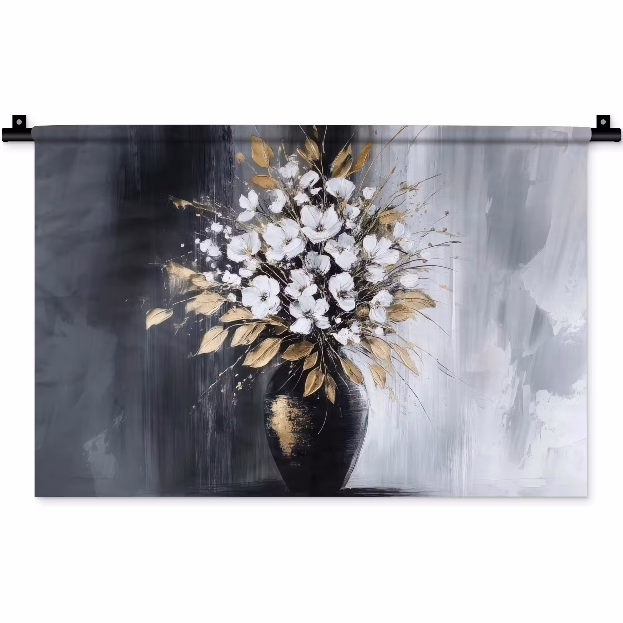 Wandkleed - Bloemen - Wit - Vaas - Abstract