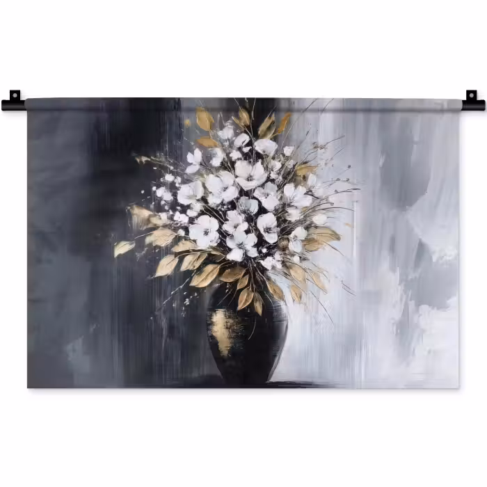 Wandkleed - Bloemen - Wit - Vaas - Abstract