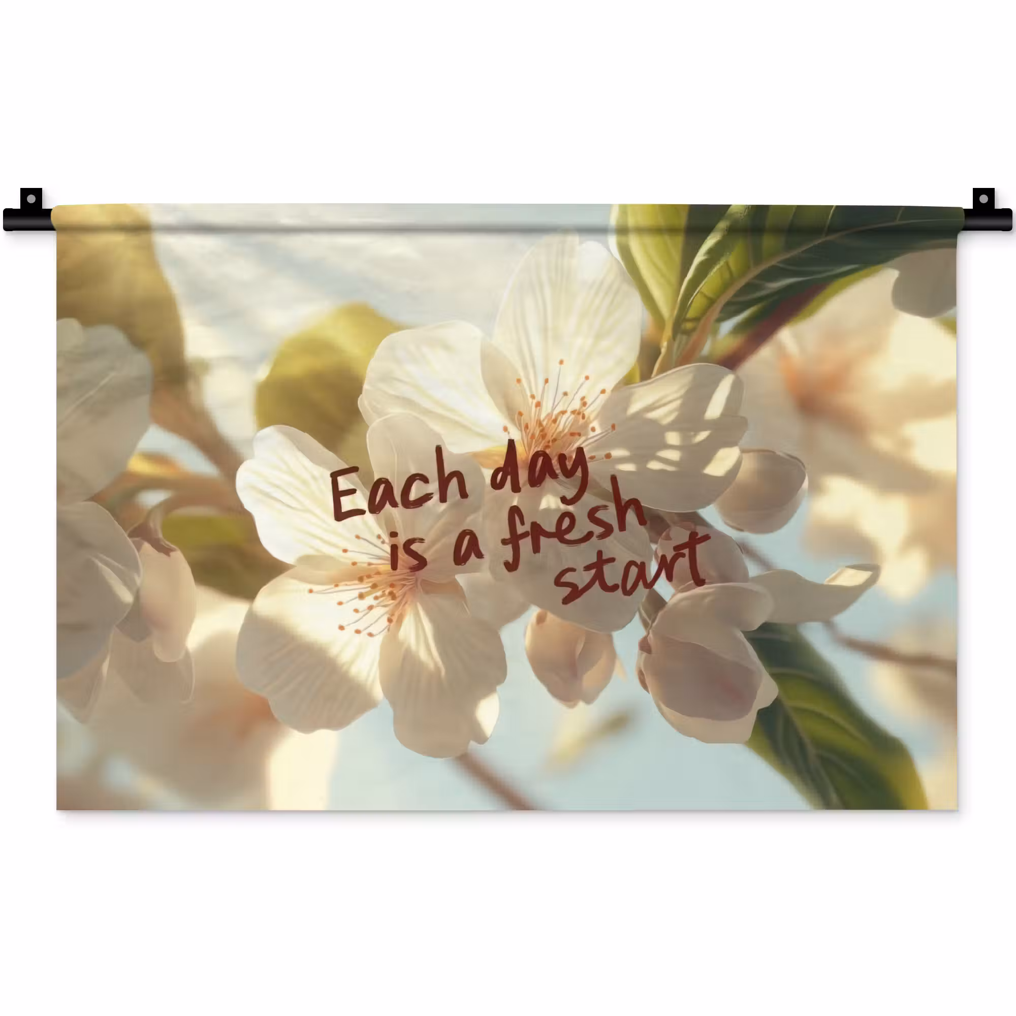 Wandkleed - Bloesems - Zonlicht - Quote - Wit