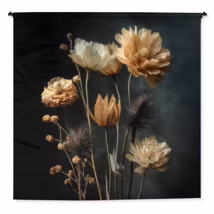 Wandkleed - Boeket - Bloemen - Licht - Zwart