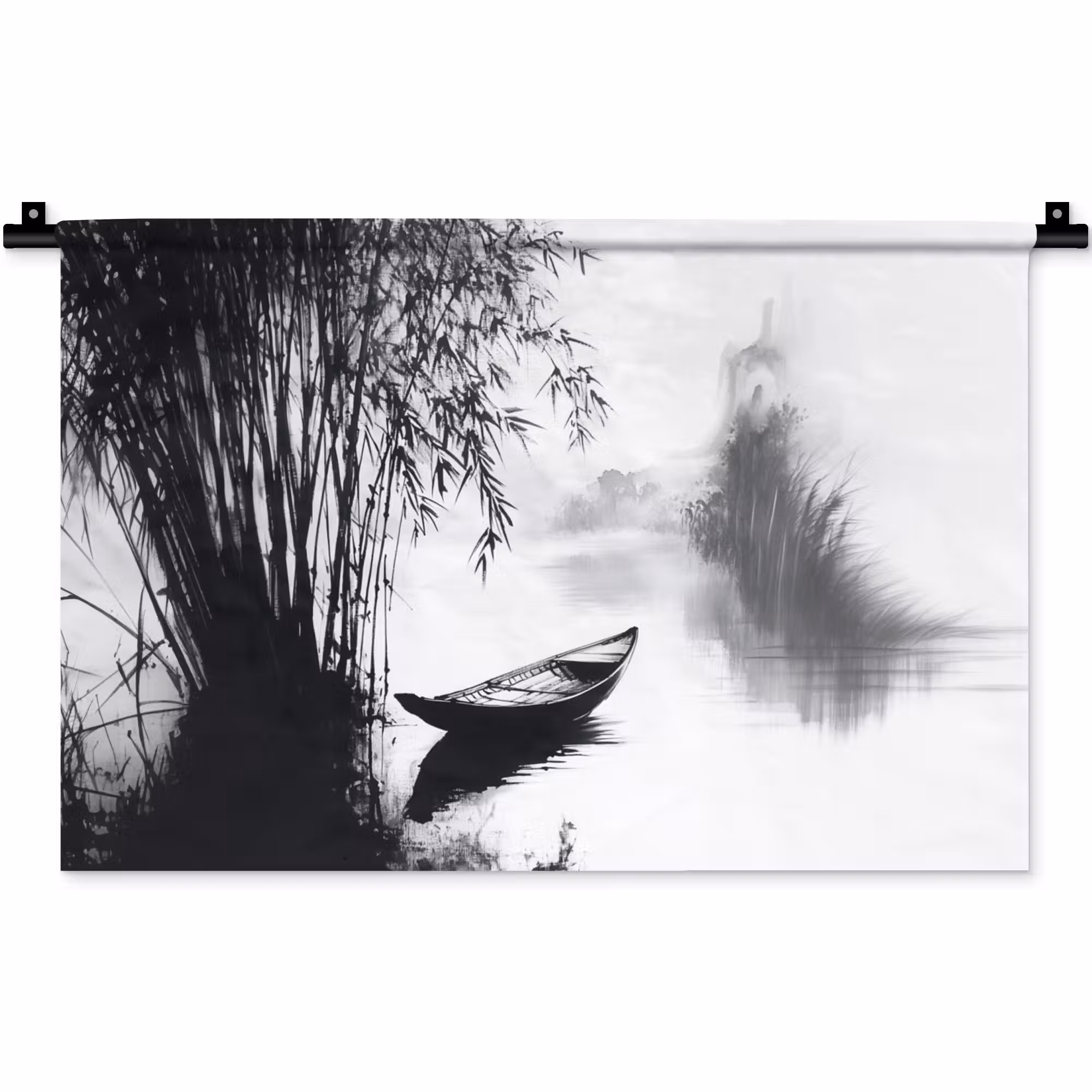 Wandkleed - Boot - Rivier - Bamboe - Wit