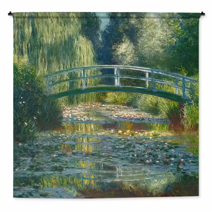 Wandkleed - Brug - Hout - Vijver - Waterlelies
