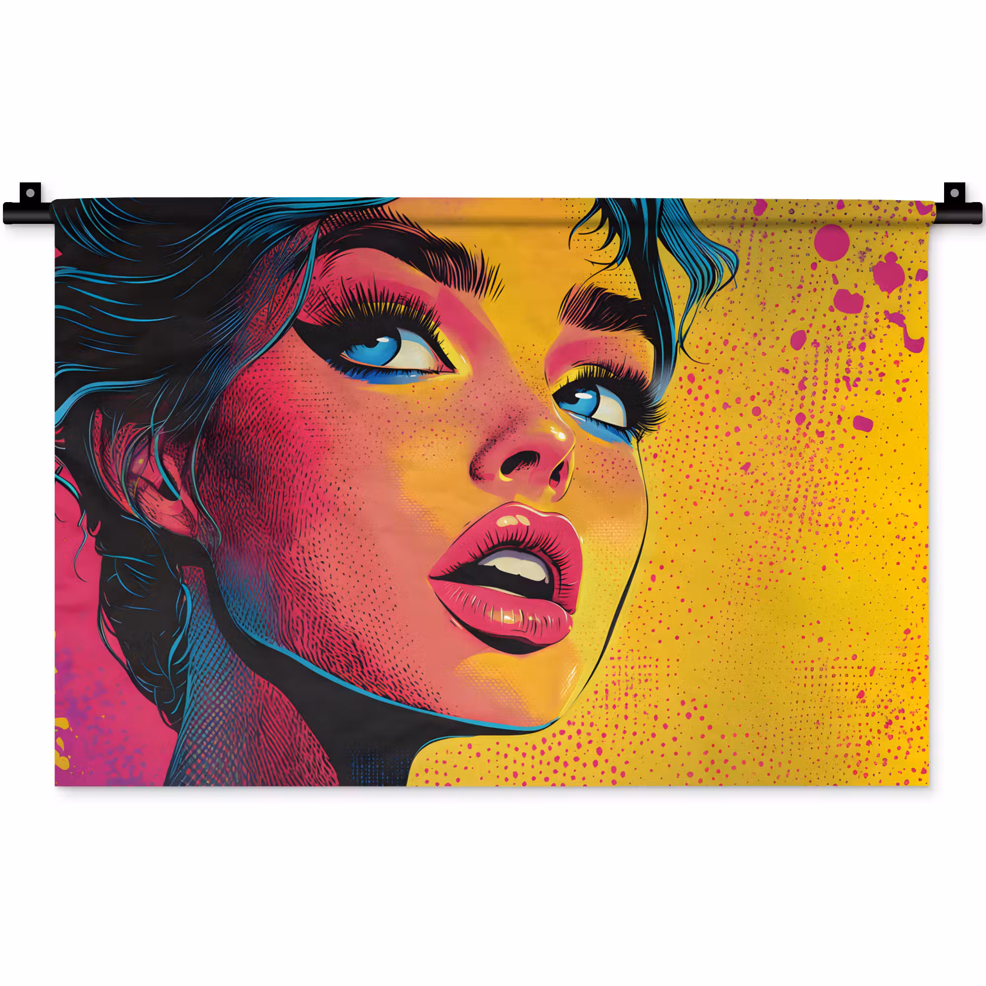 Wandkleed - Close-up - Vrouwengezicht - Stippen - Geel