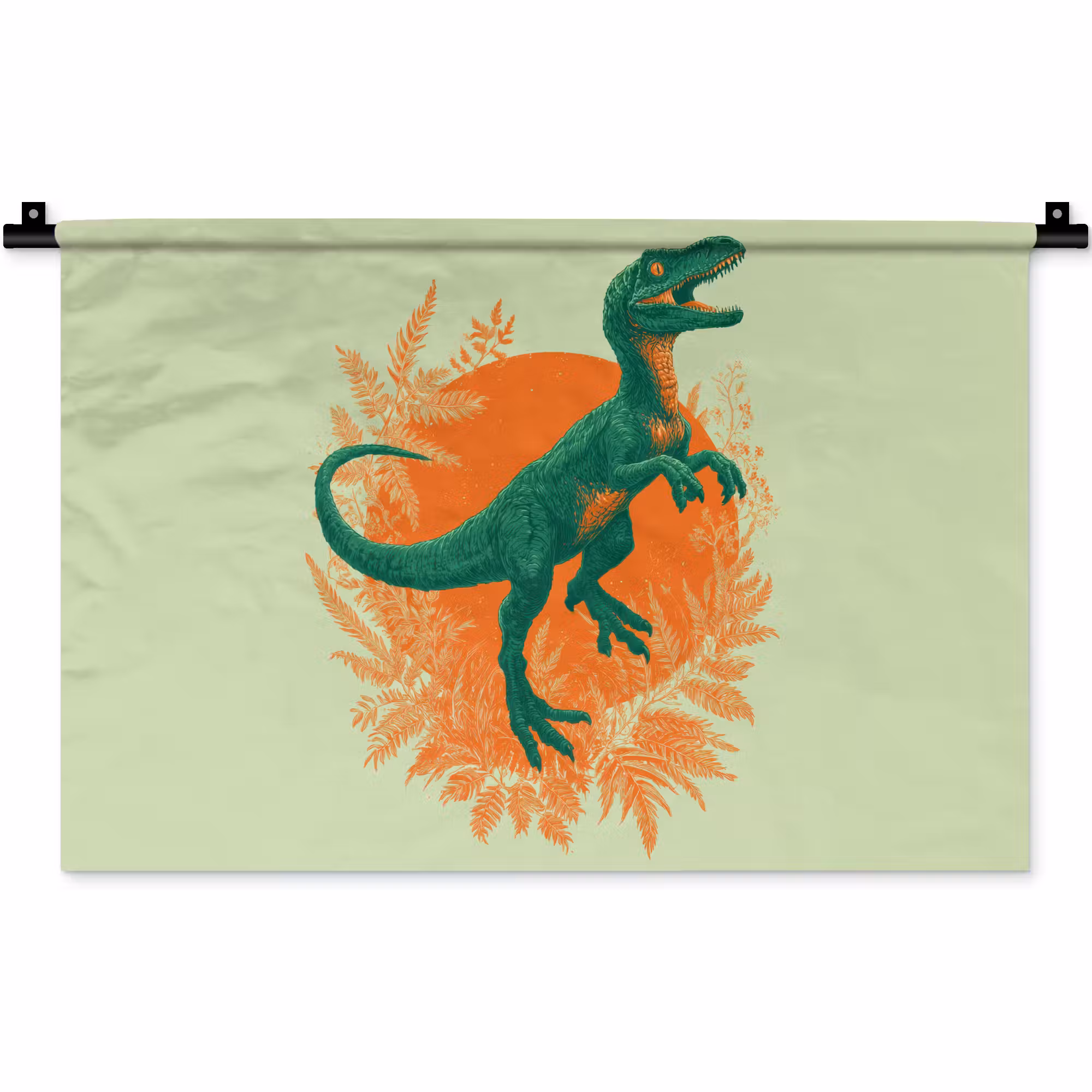 Wandkleed - Dinosaurus - Groen - Planten - Cirkel