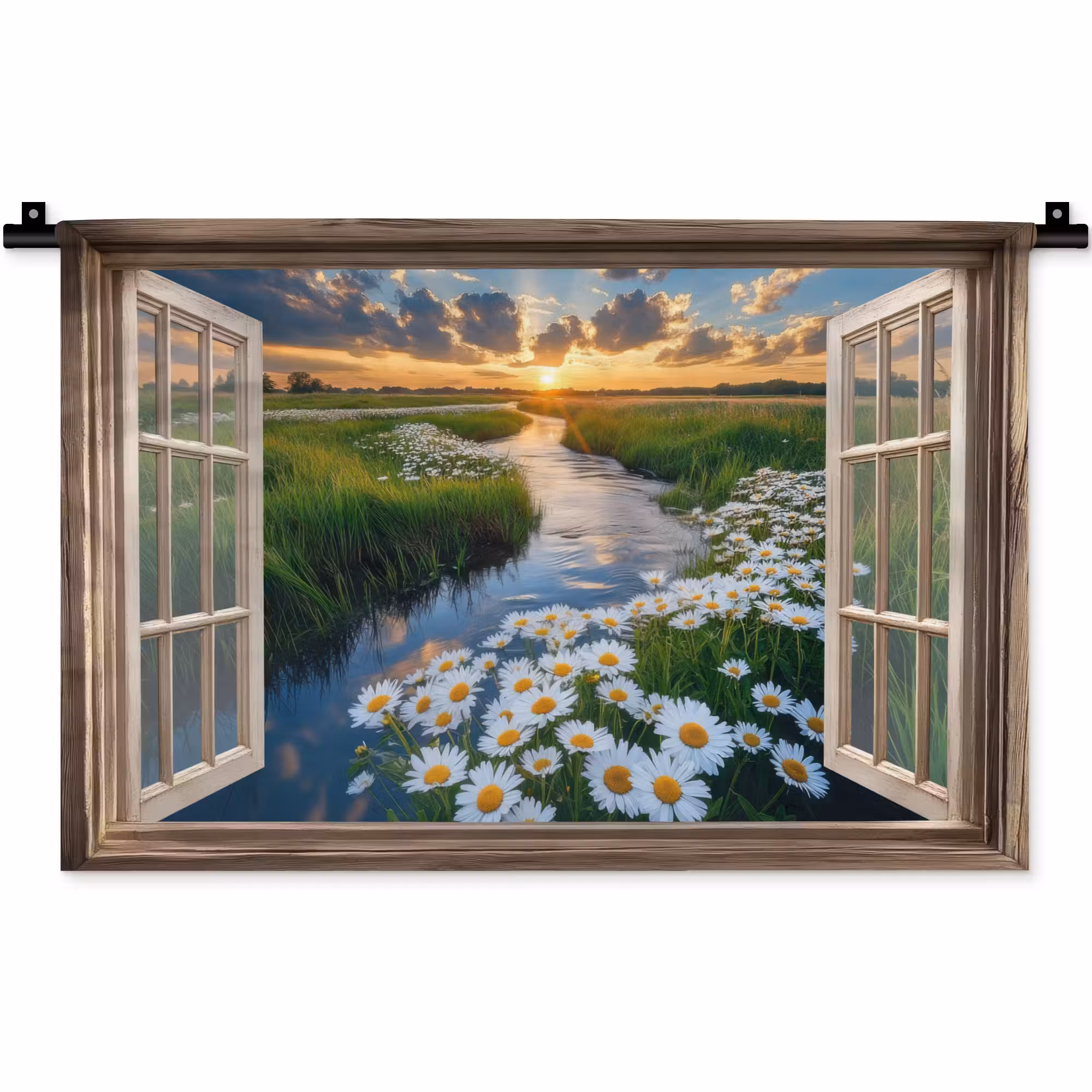 Wandkleed - Doorkijk - Landschap - Raam - Water - Zonsondergang