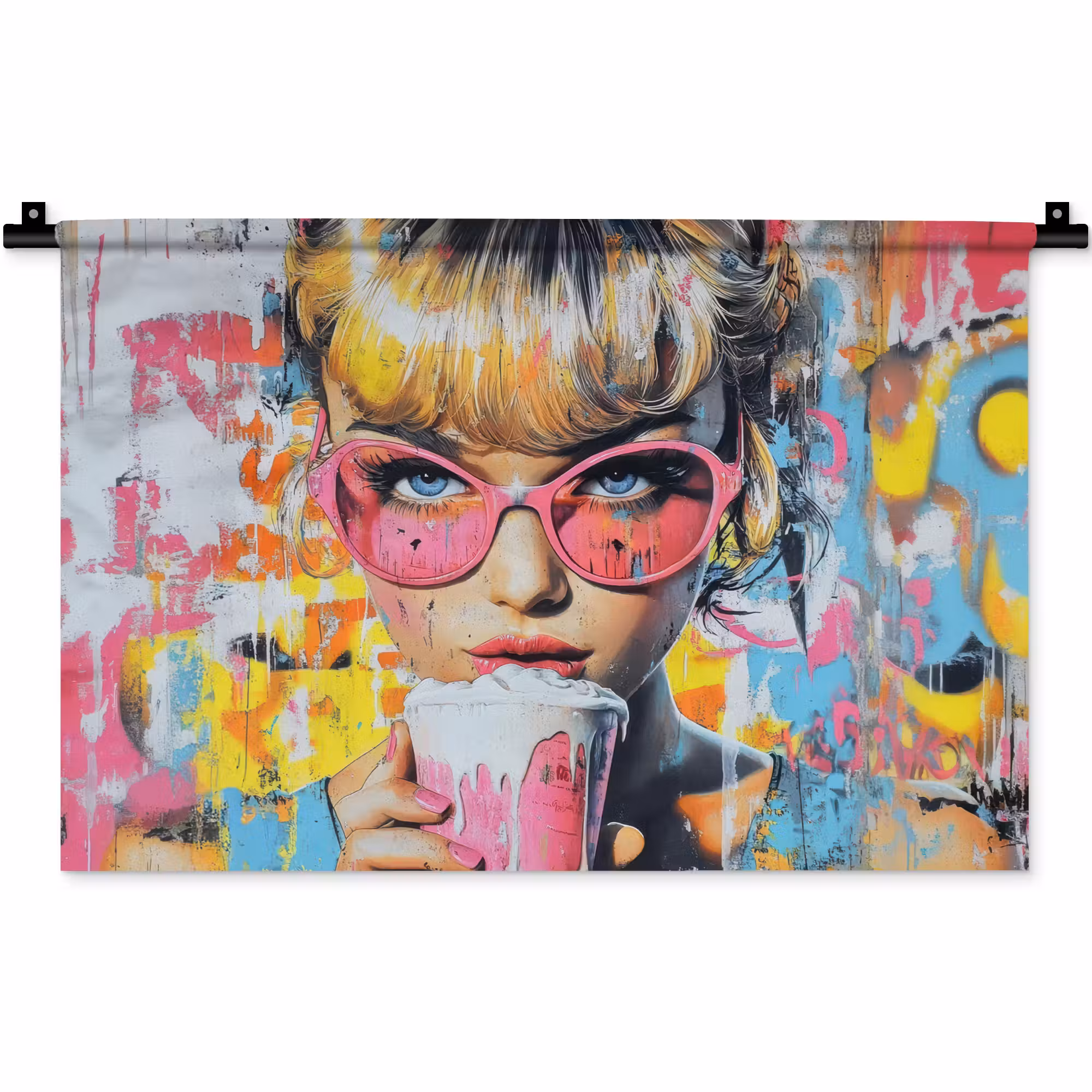 Wandkleed - Expressief - Milkshake - Vrouw - Felle kleuren