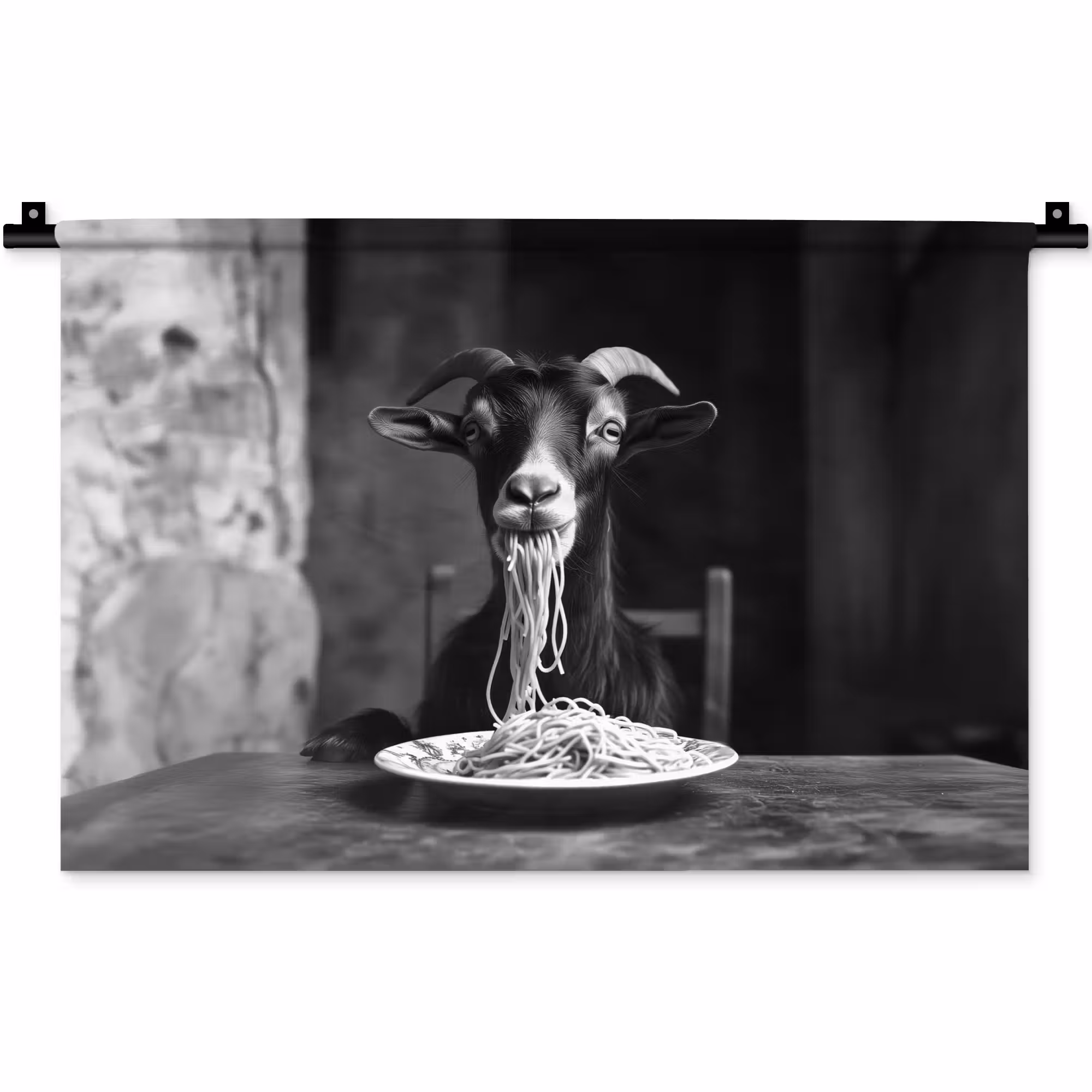 Wandkleed - Geit - Bord - Spaghetti - Zwart Wit