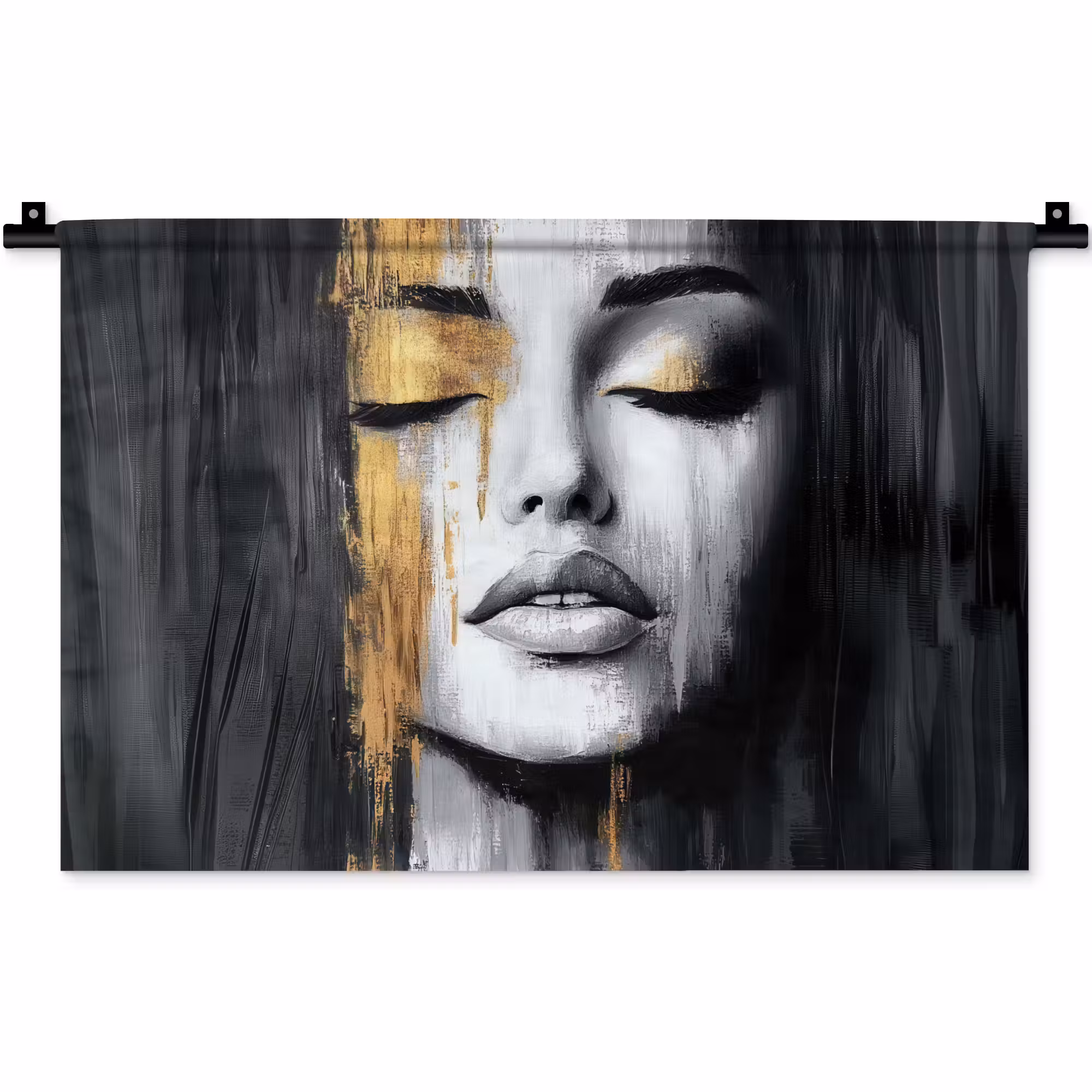Wandkleed - Gezicht - Vrouw - Penseelstreken - Abstract