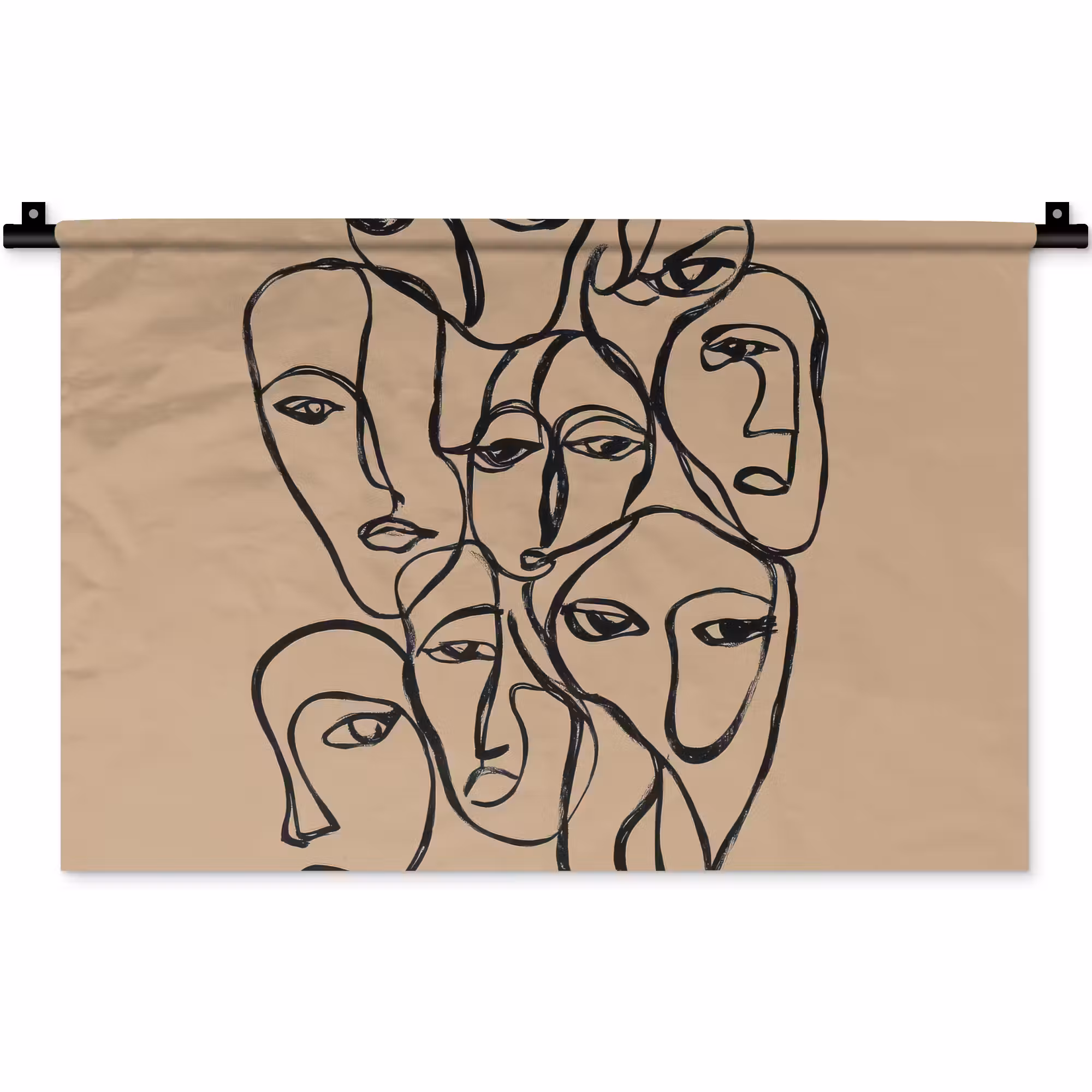 Wandkleed - Gezichtenzee - Lijntekening - Abstract