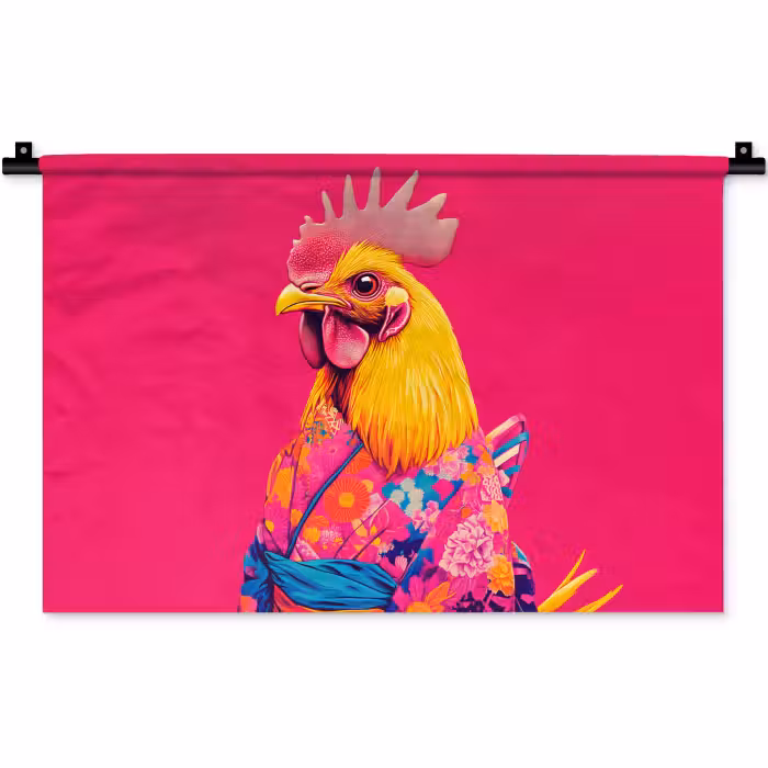 Wandkleed - Haan - Kleurrijk - Kimono - Roze