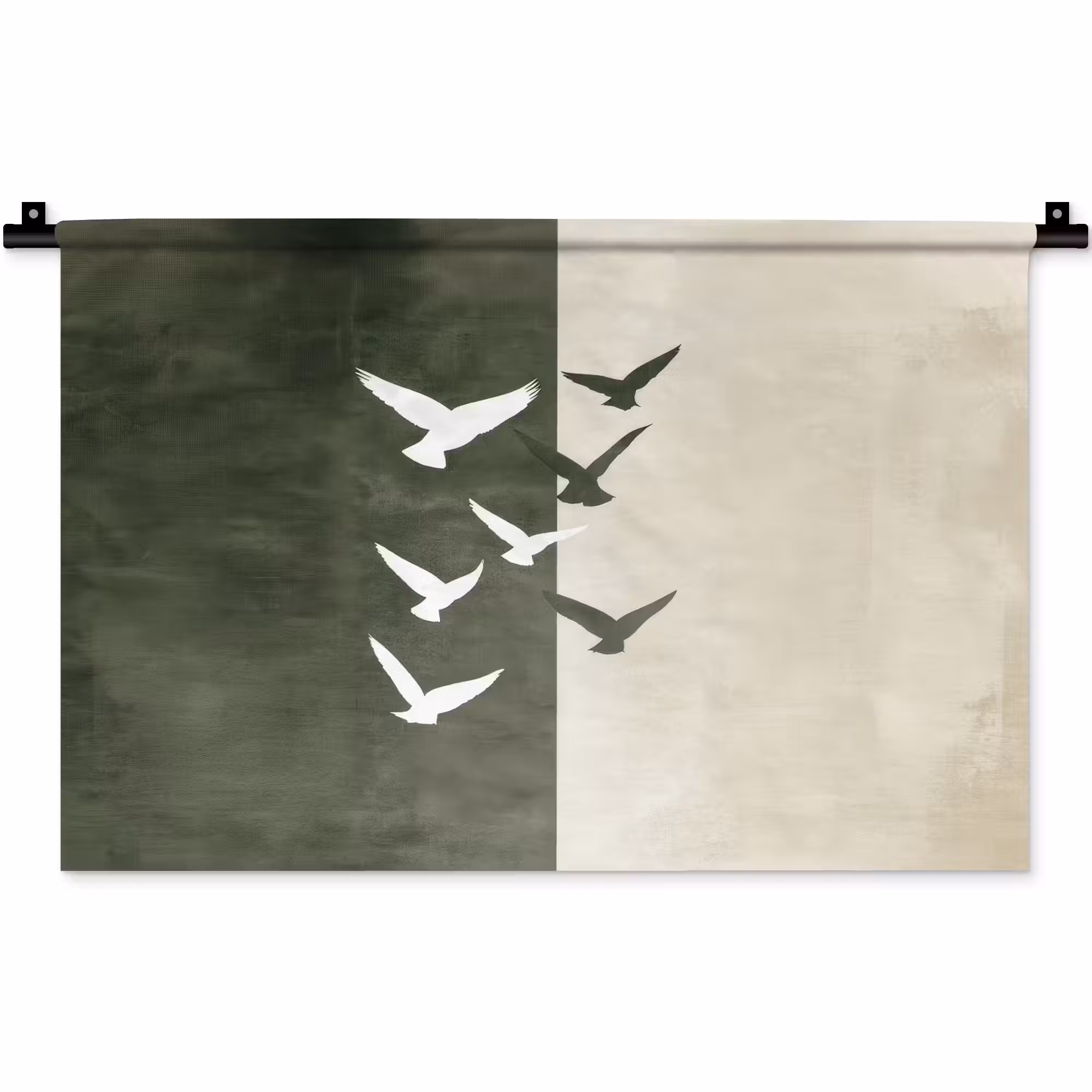 Wandkleed - Japandi - Vogel - Groen