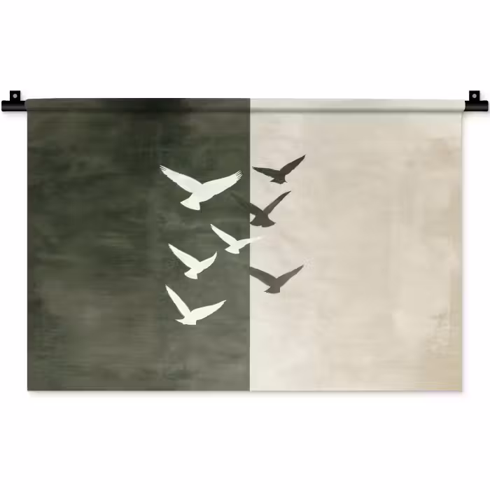 Wandkleed - Japandi - Vogel - Groen