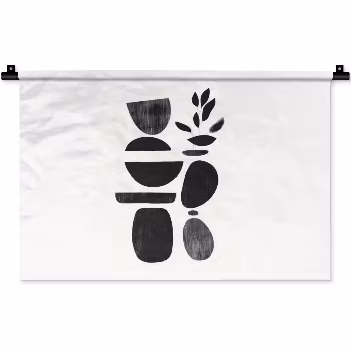 Wandkleed - Japandi - Zwart - Abstract