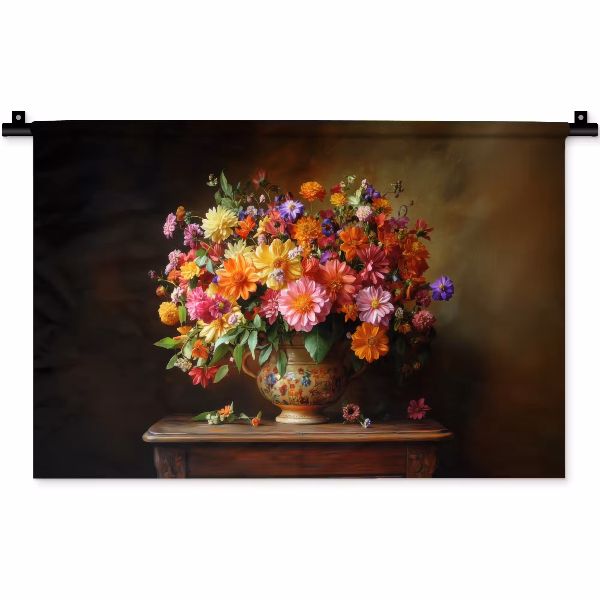 Wandkleed - Kleuren - Boeket - Vaas - Hout