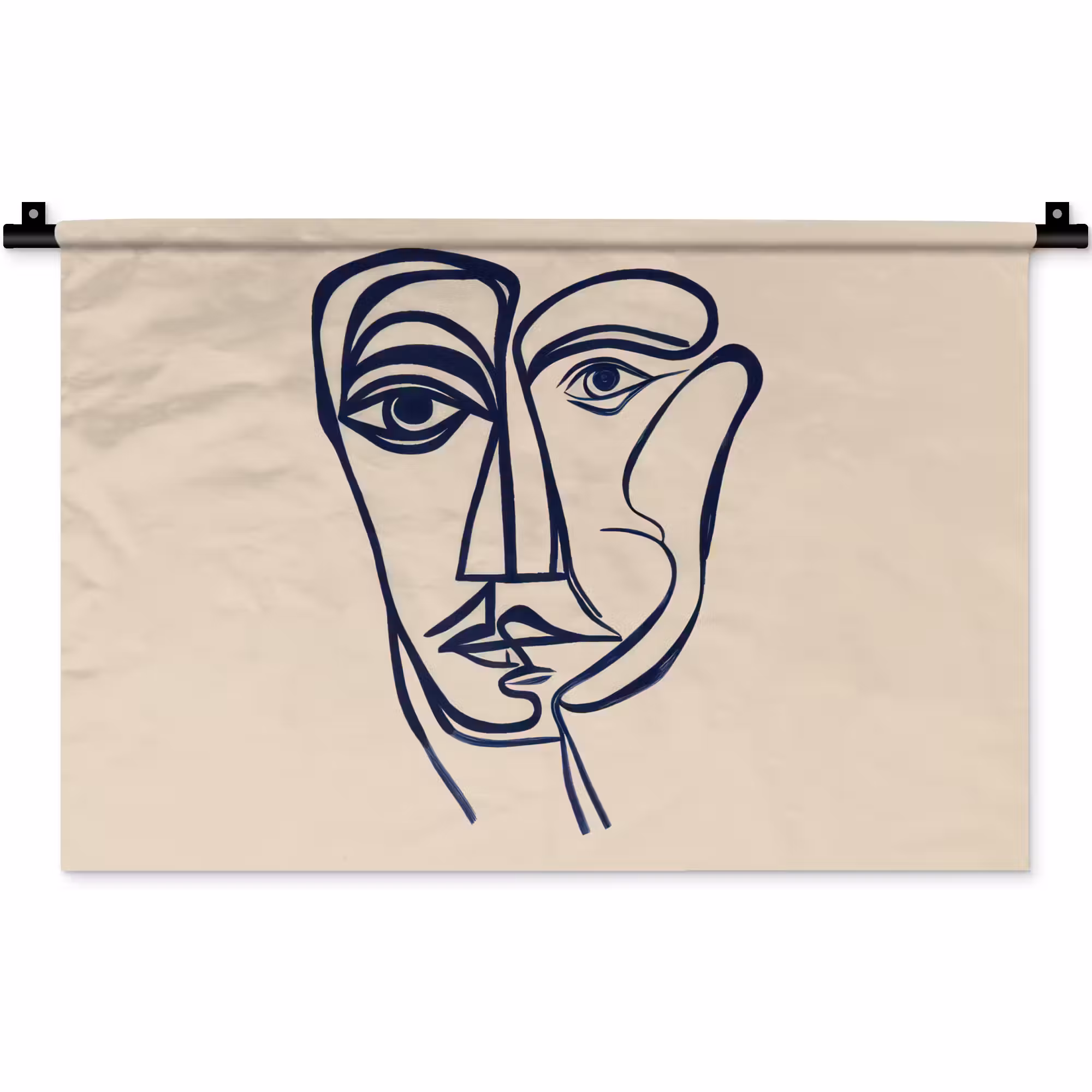 Wandkleed - Minimalistisch - Lijnillustratie - Beige - Donkerblauw