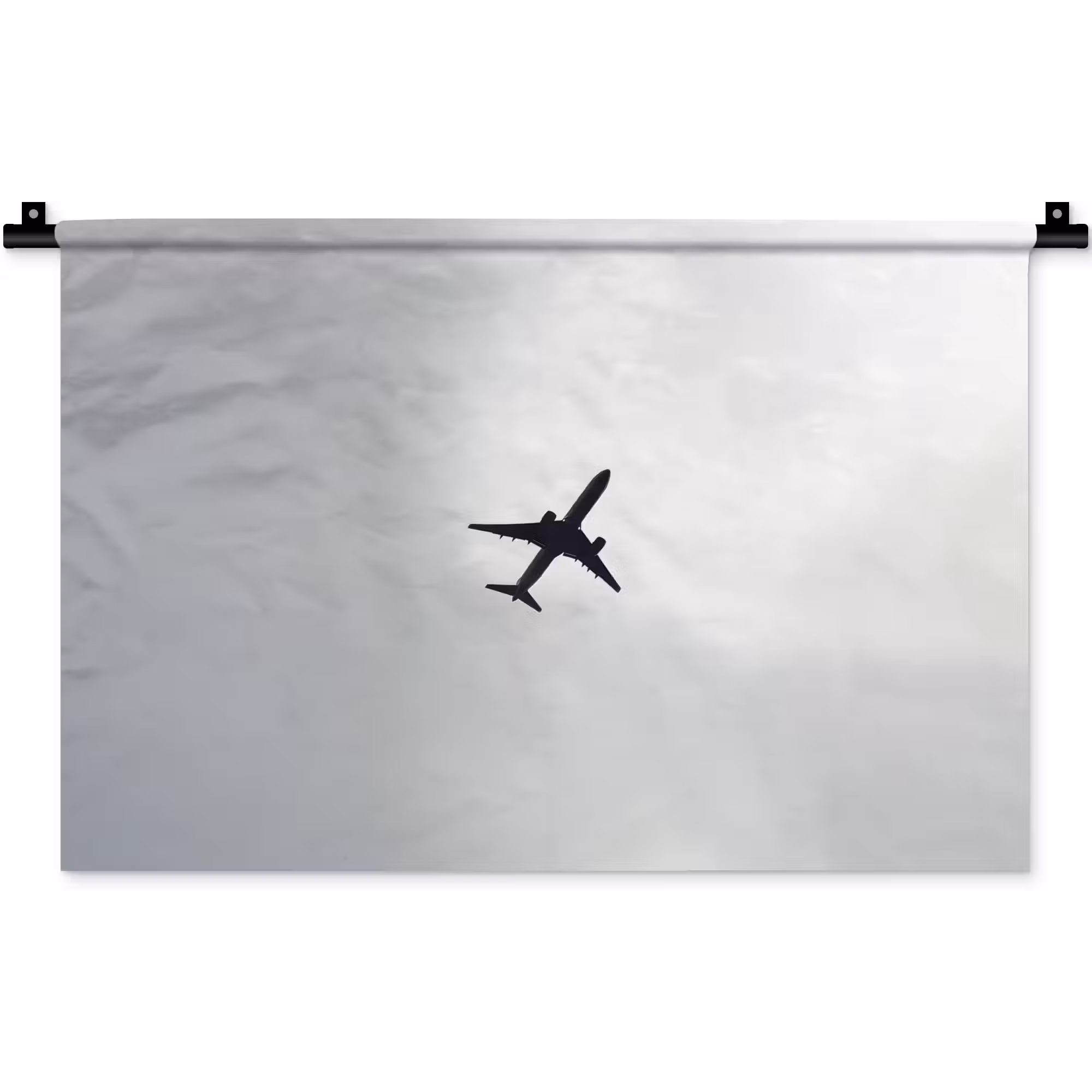 Wandkleed - Minimalistisch - Silhouet - Zwart - Vliegtuig
