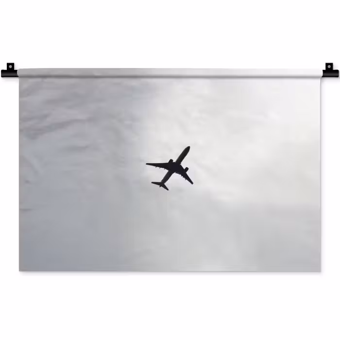 Wandkleed - Minimalistisch - Silhouet - Zwart - Vliegtuig