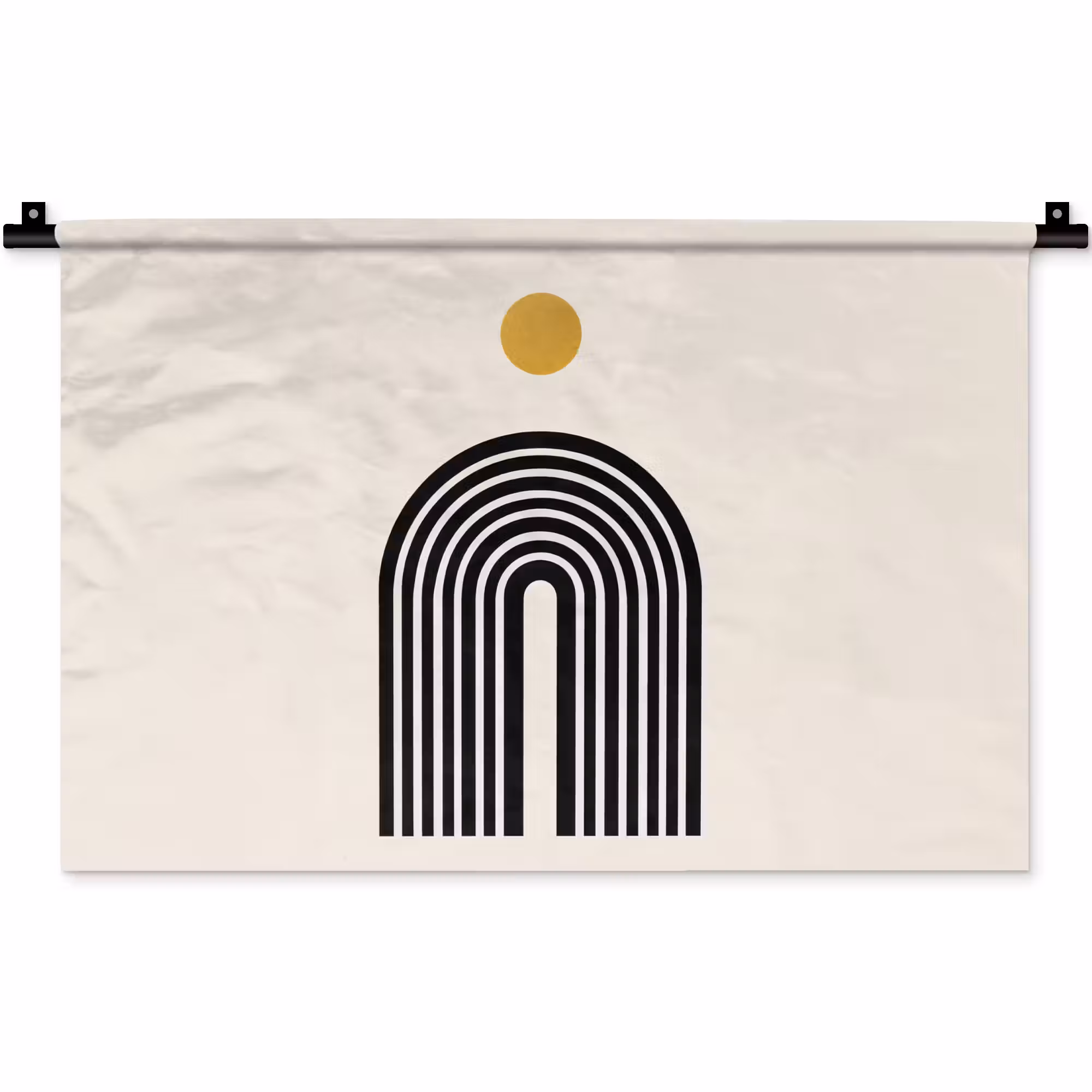 Wandkleed - Minimalistisch - Zwarte boog - Gouden cirkel