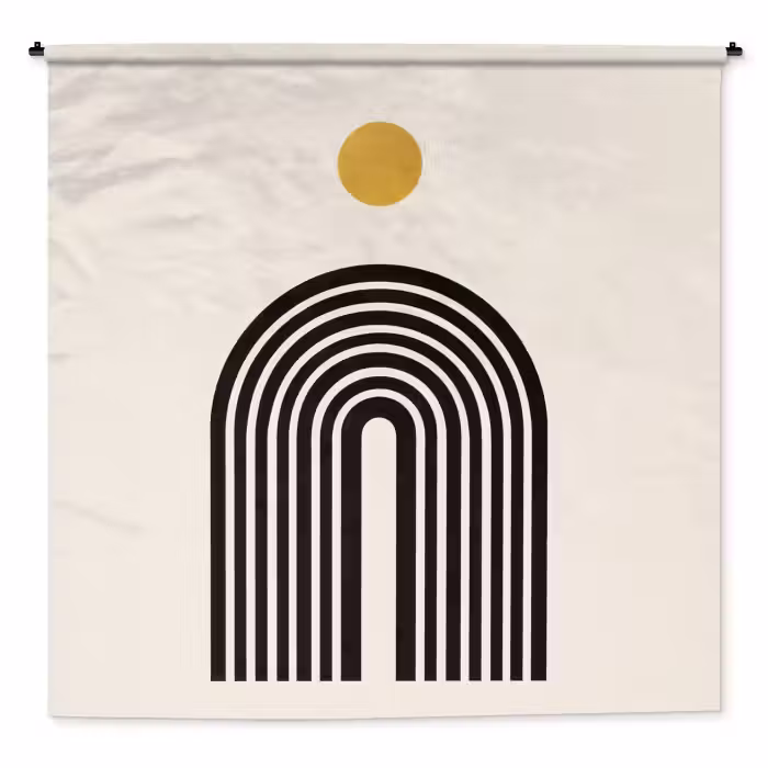 Wandkleed - Minimalistisch - Zwarte boog - Gouden cirkel