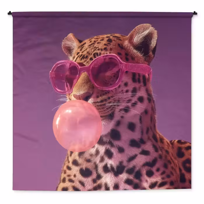 Wandkleed - Panter - Zonnebril - Kauwgombel - Roze