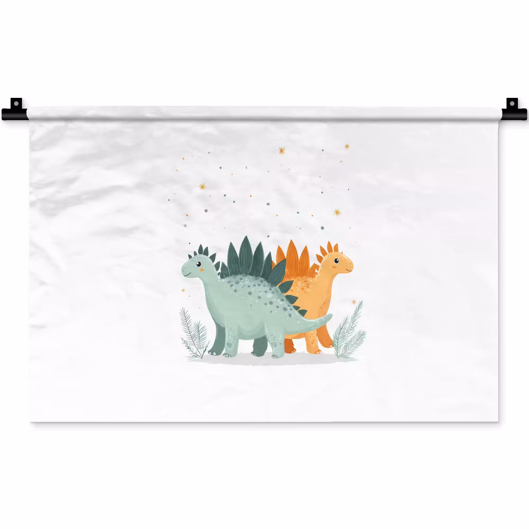Wandkleed - Planten - Sterren - Dinosaurussen - Oranje