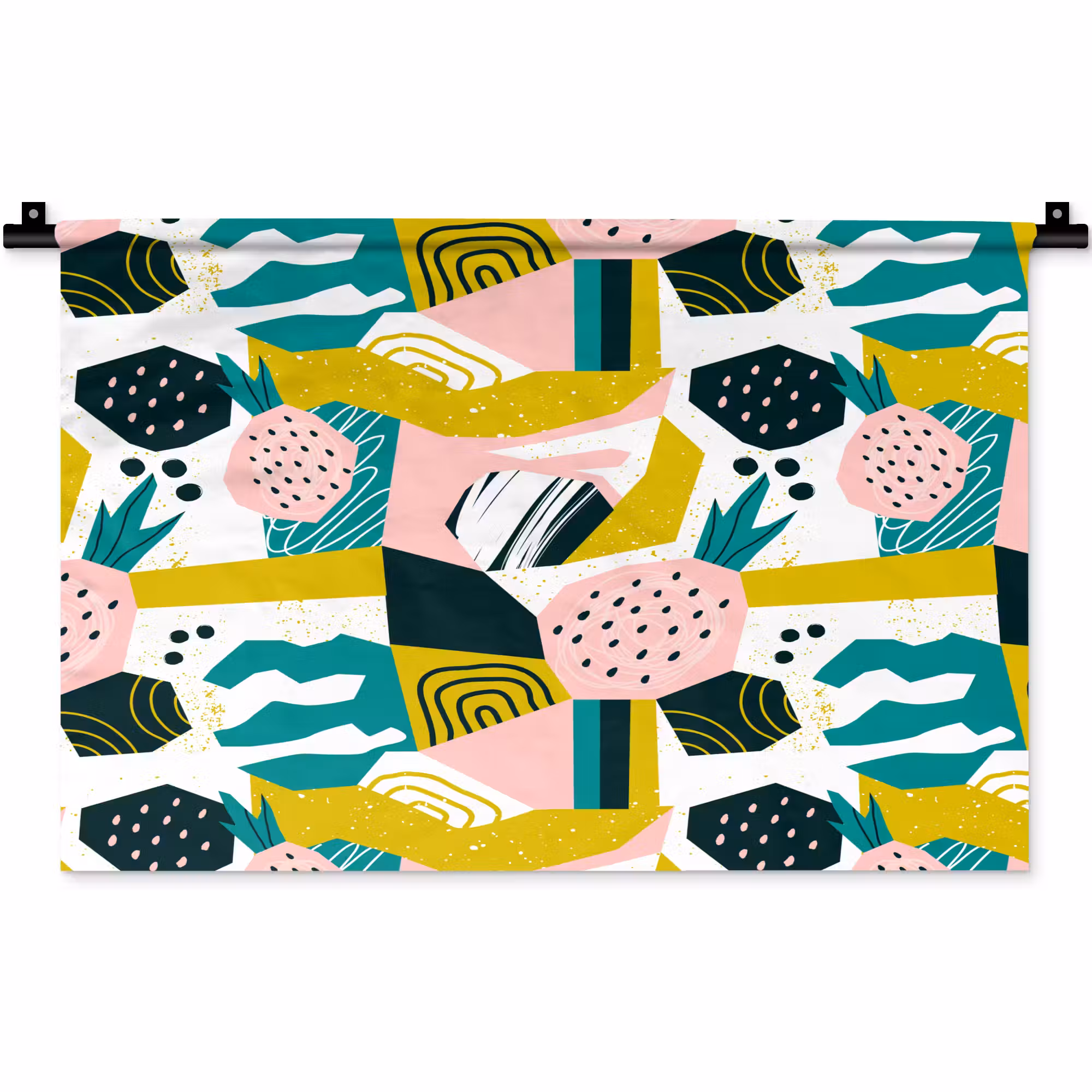 Wandkleed - Tropisch - Abstract - Ananas - Geel - Groen - Roze