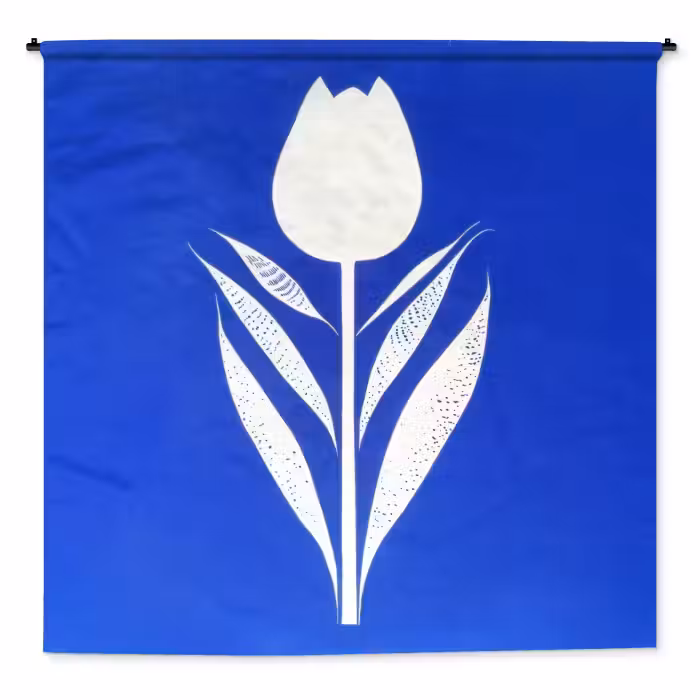 Wandkleed - Tulp - Minimalistisch - Bladeren - Wit