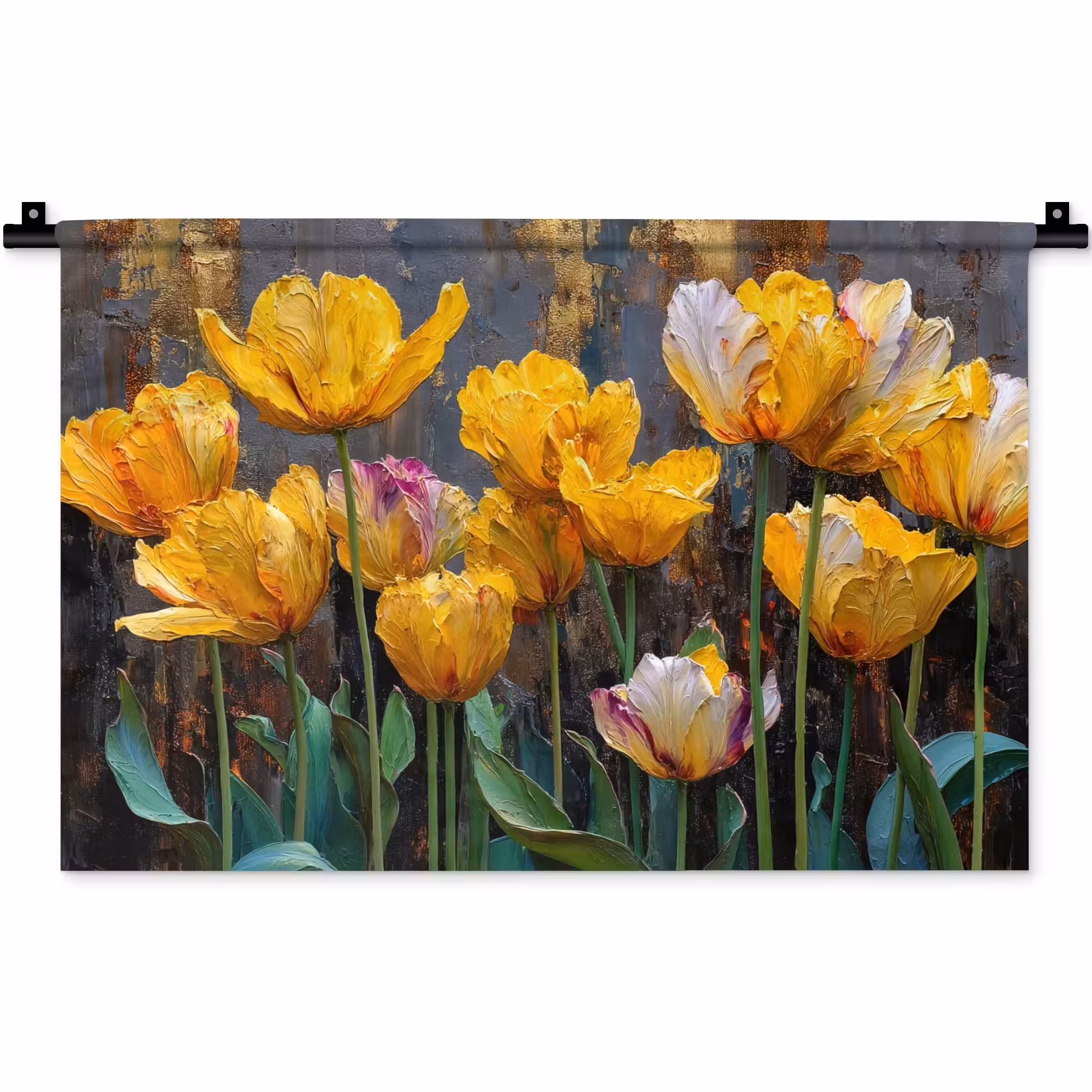 Wandkleed - Tulpen - Geel - Penseelstreken - Abstract