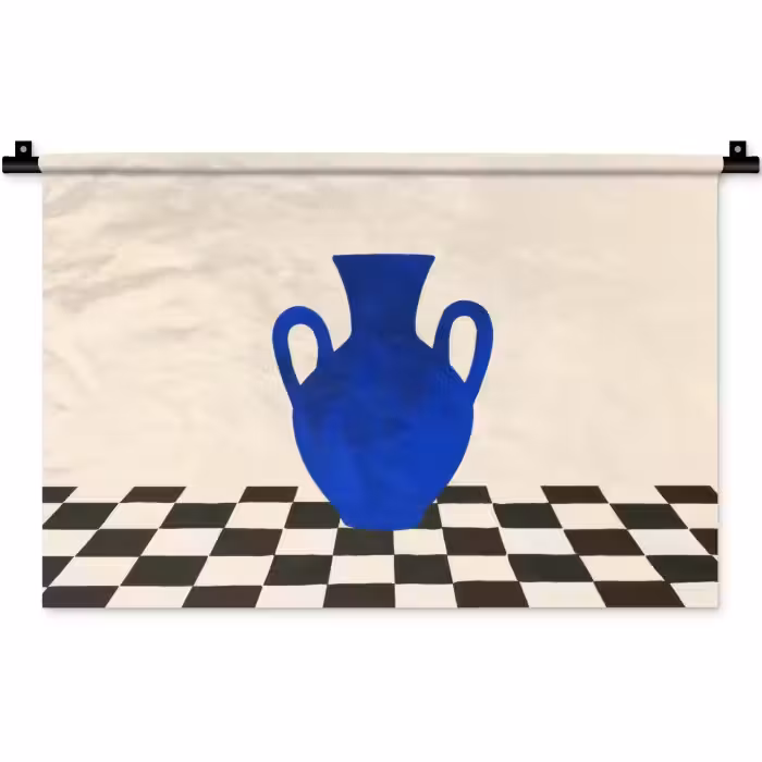 Wandkleed - Vaas - Blauw - Geblokt - Modern