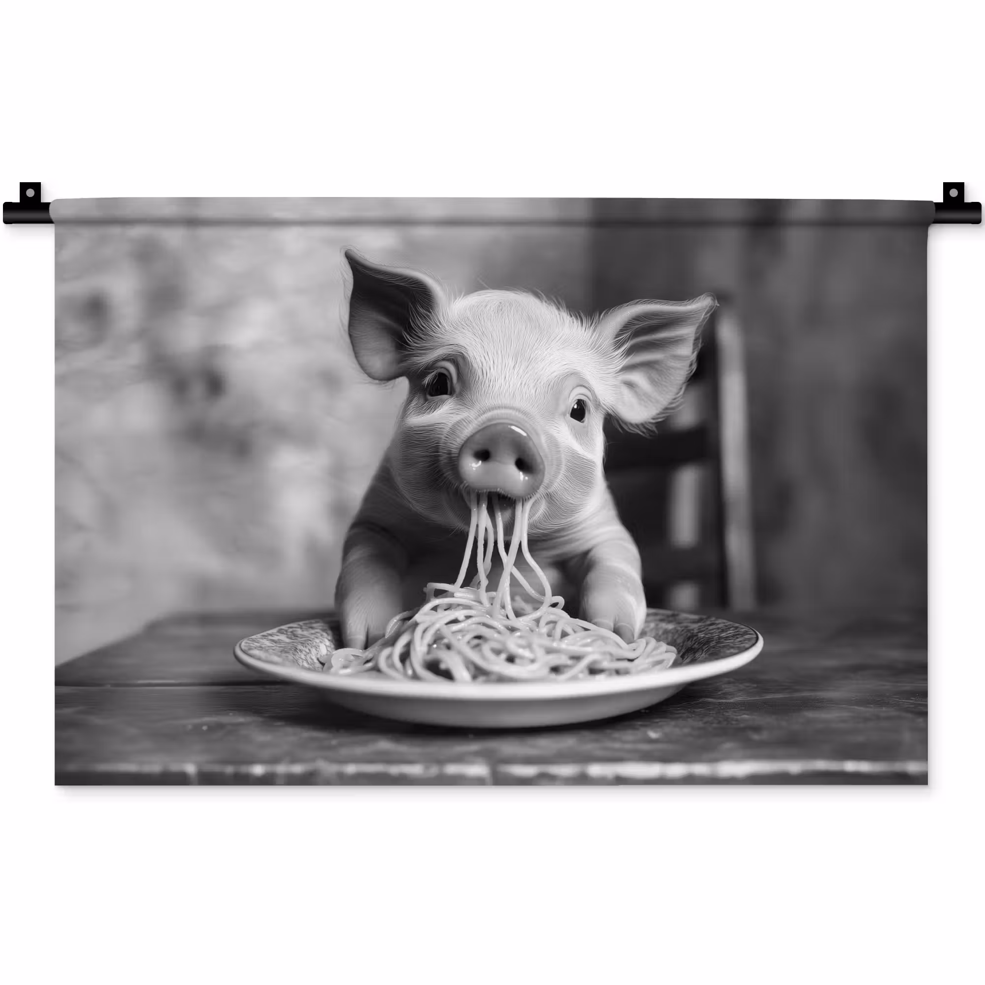 Wandkleed - Varken - Schattig - Spaghetti - Zwart wit - Dier
