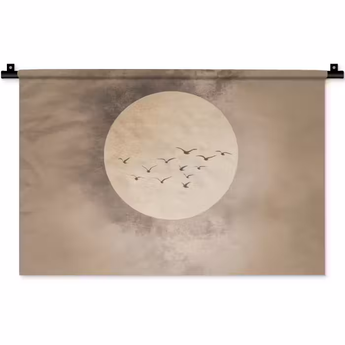 Wandkleed - Vogel - Beige - Japandi
