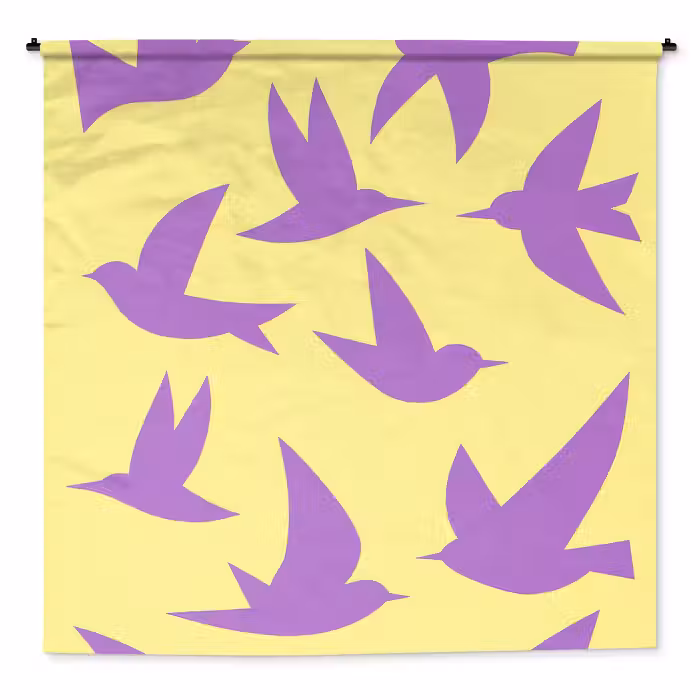 Wandkleed - Vogels - Cirkel - Geel - Beweging
