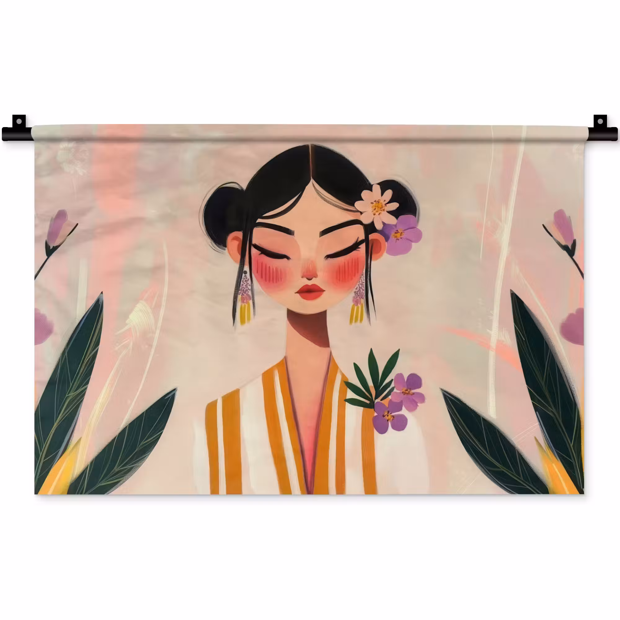 Wandkleed - Vrouw - Bloemen - Pastel