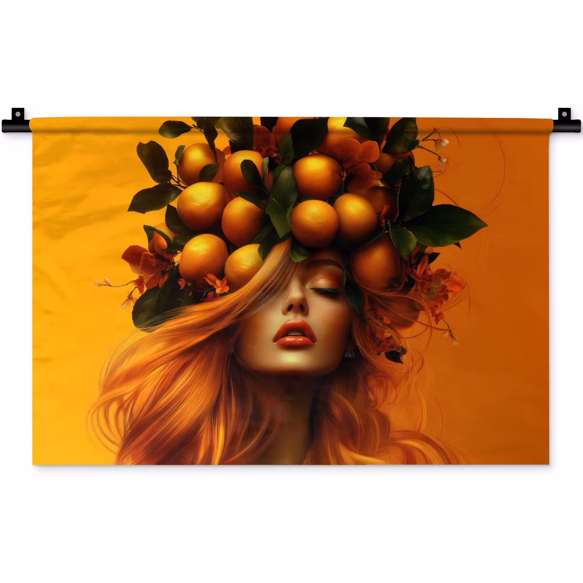 Wandkleed - Vrouw - Citroenen - Bloesem - Geel