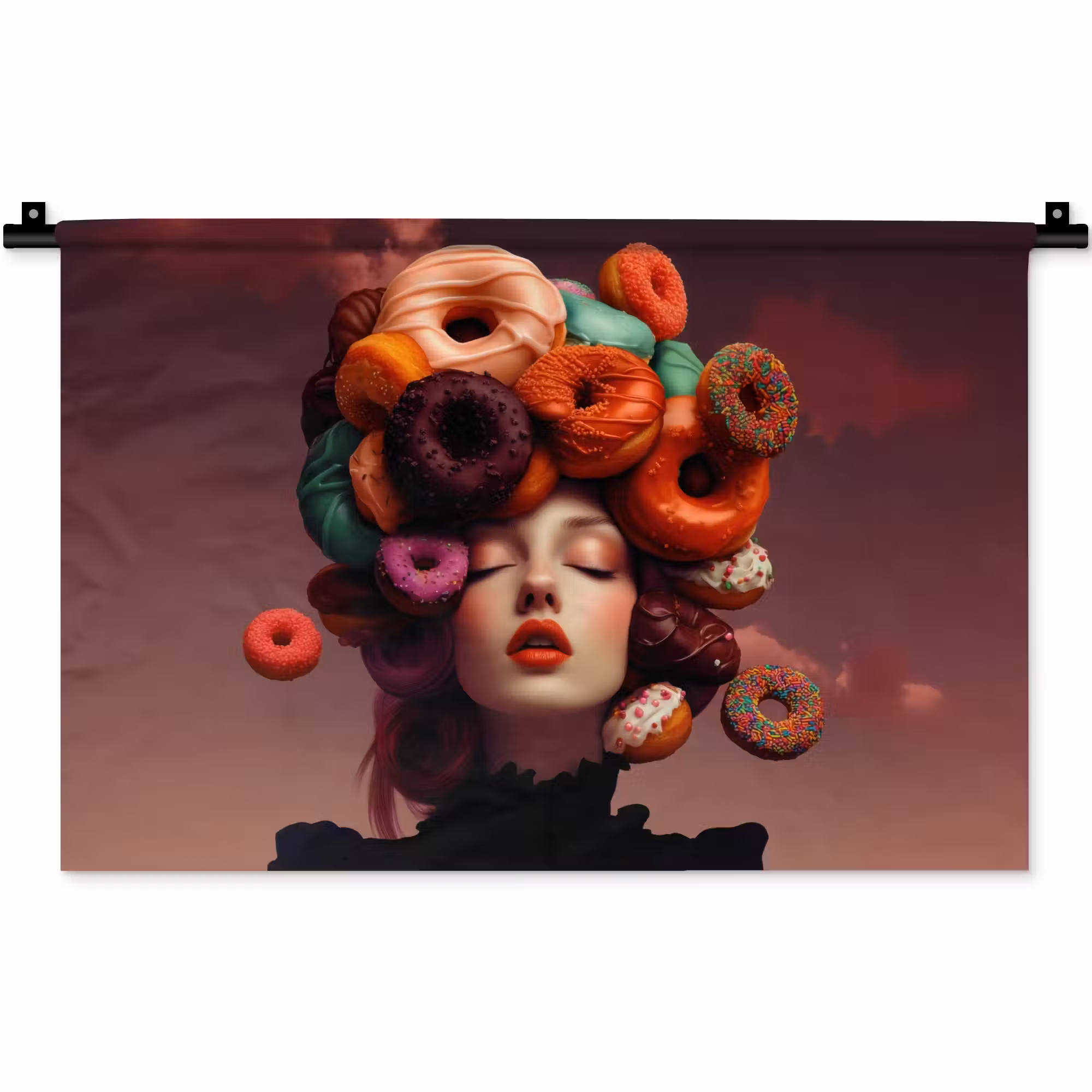 Wandkleed - Vrouw - Donuts - Kleurrijk