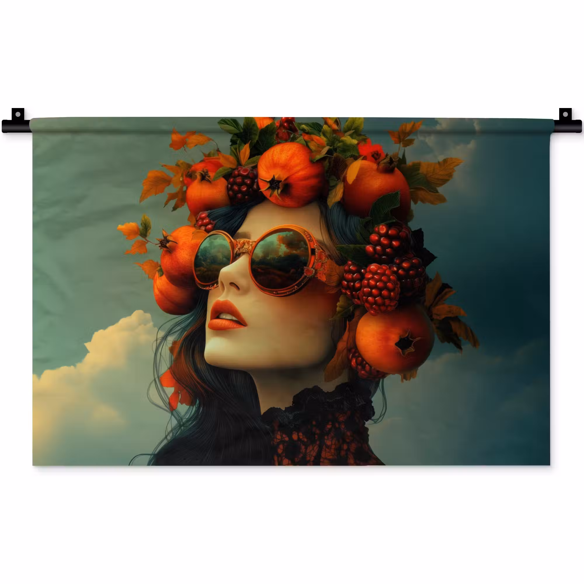 Wandkleed - Vrouw - Granaatappel - Herfst - Zonnebril