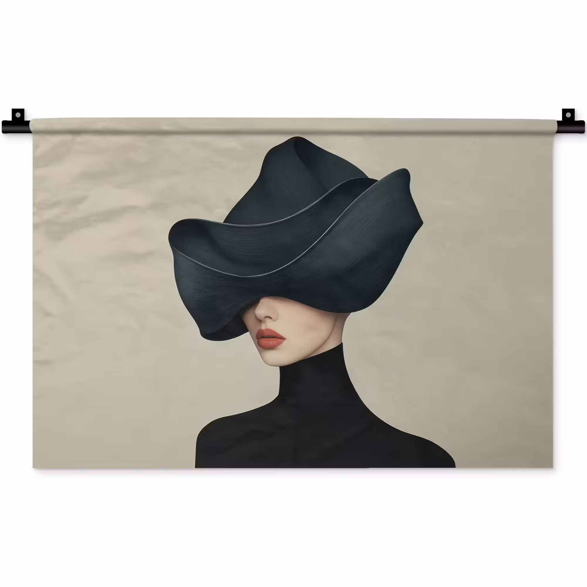 Wandkleed - Vrouw - Groen - Hoed