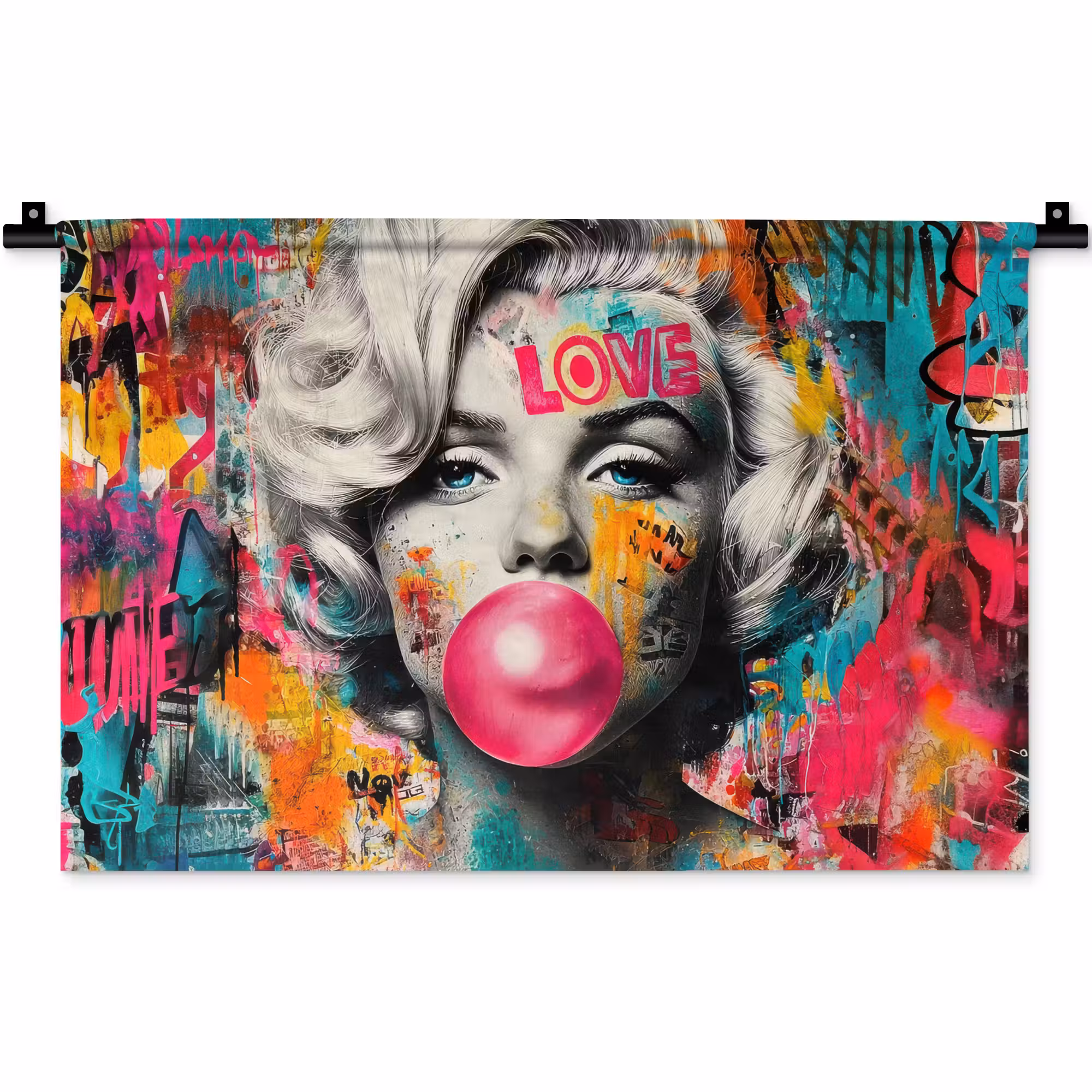 Wandkleed - Vrouw - Kauwgom - Graffiti - Neonkleuren