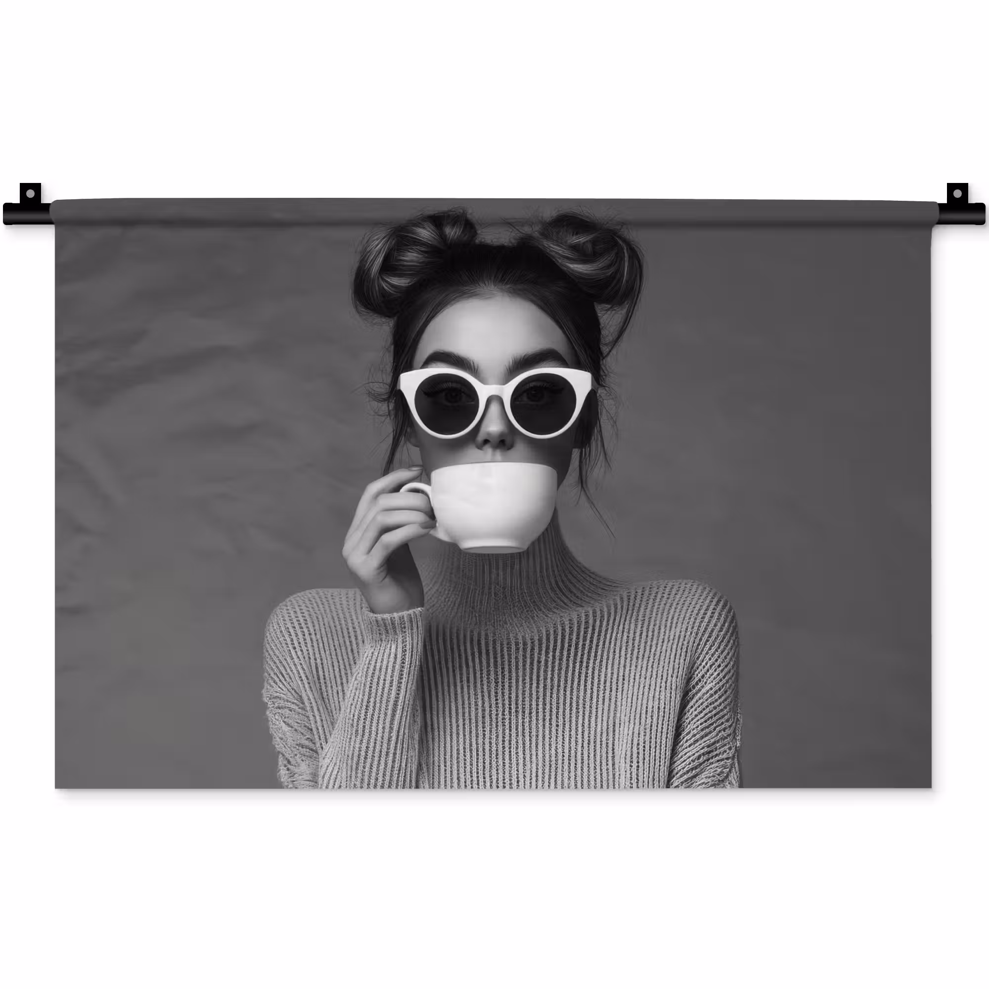 Wandkleed - Vrouw - Koffie - Zwart - Wit