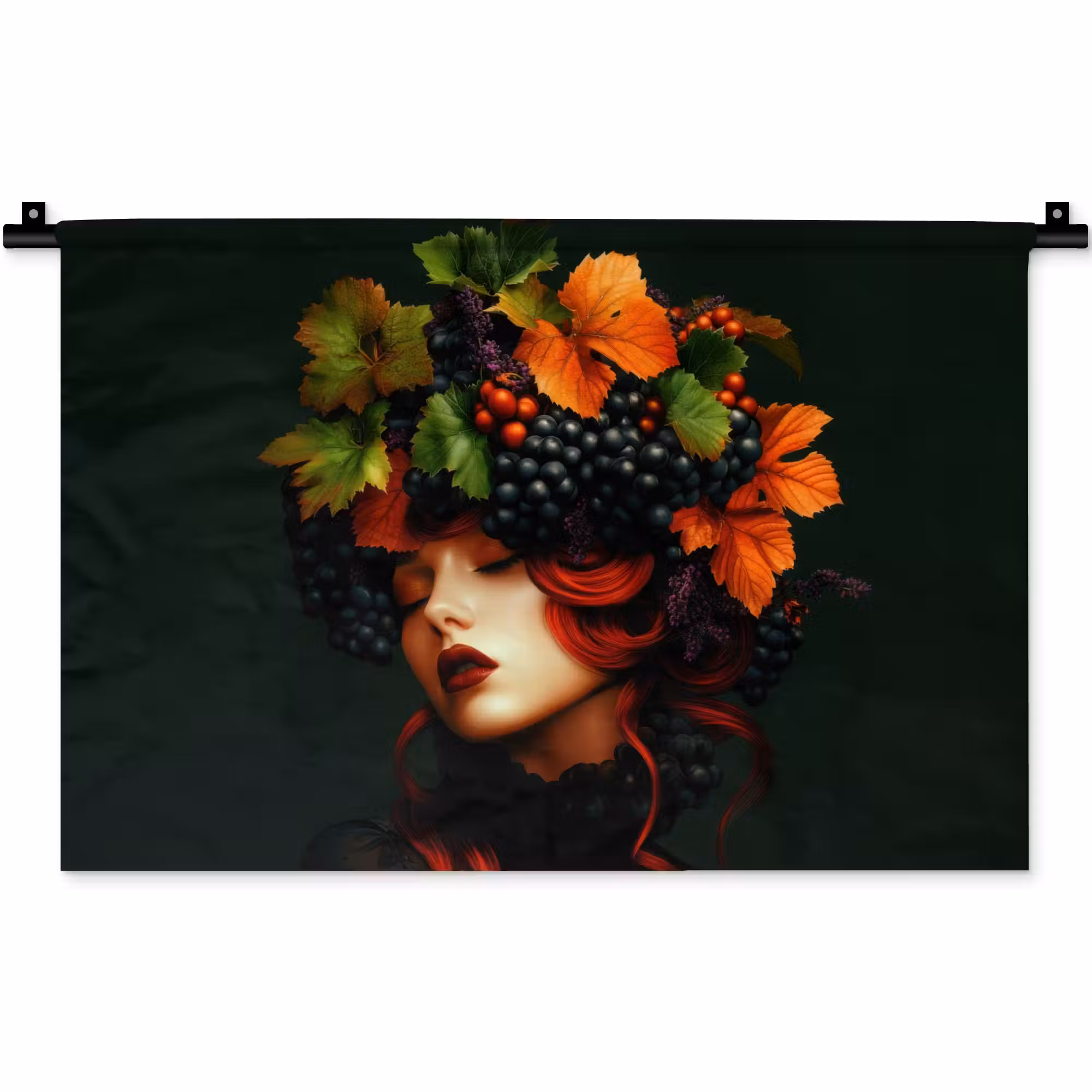 Wandkleed - Vrouw - Rood - Groen - Druiven