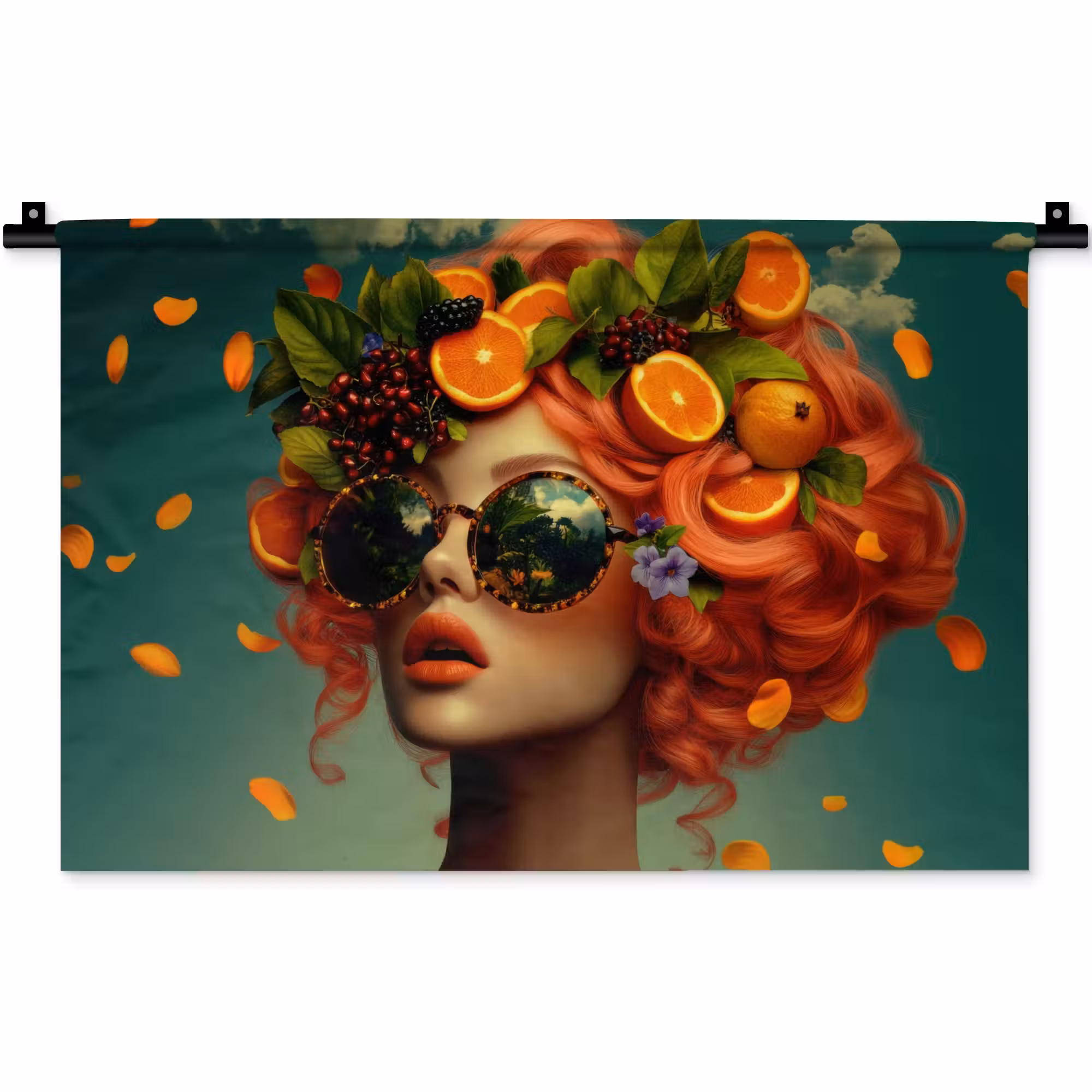 Wandkleed - Vrouw - Sinaasappel - Bessen - Oranje