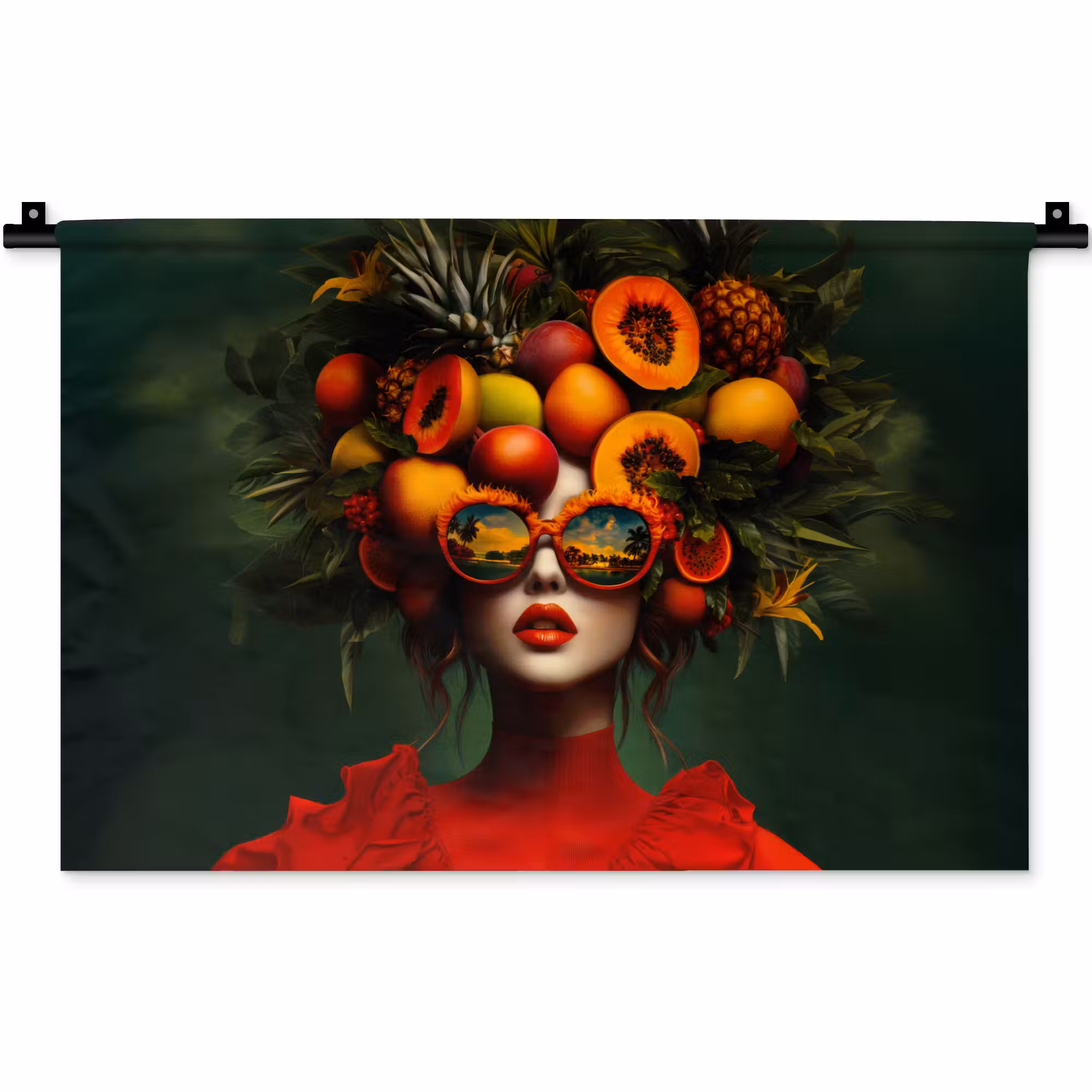 Wandkleed - Vrouw - Vruchten - Papaja - Ananas