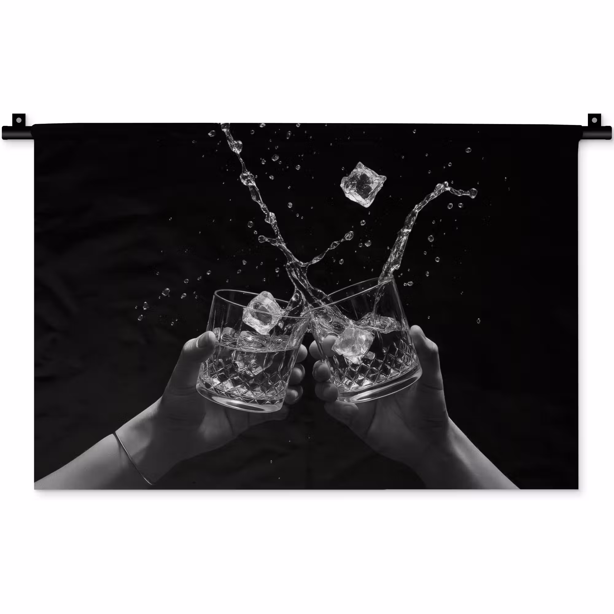 Wandkleed - Whiskyglazen - Ijs - Spetters - Zwart