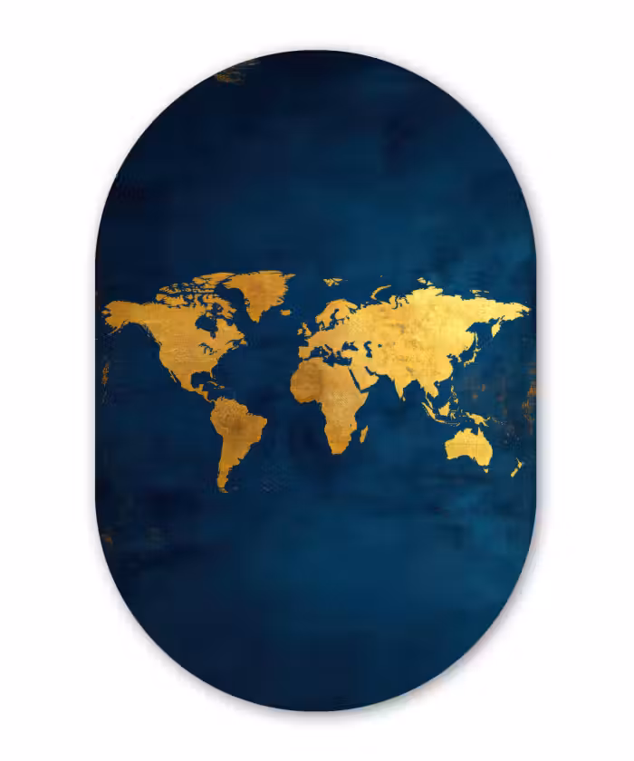 Wandoval Glas – Wereldkaart - Goud - Donkerblauw