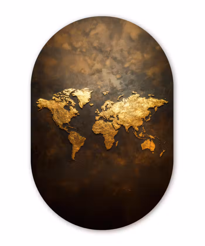Wandoval Glas – Wereldkaart - Goud - Roest