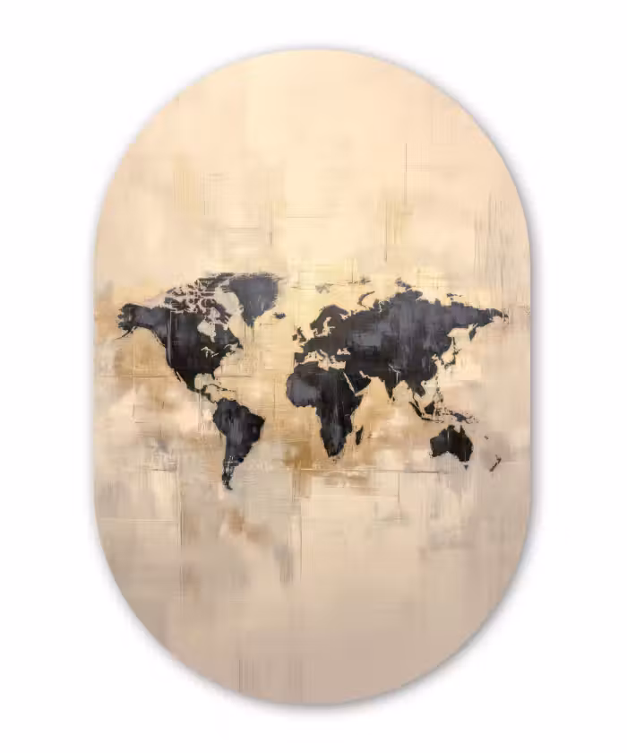 Wandoval Glas – Wereldkaart - Goud - Zwart - Abstract