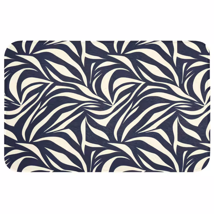 Wc Mat - Bladvormen - Blauw - Patroon - Wit