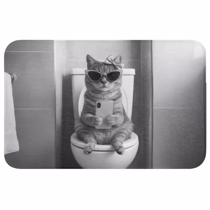Wc Mat - Kat - Telefoon - Toilet - Zwart - Wit